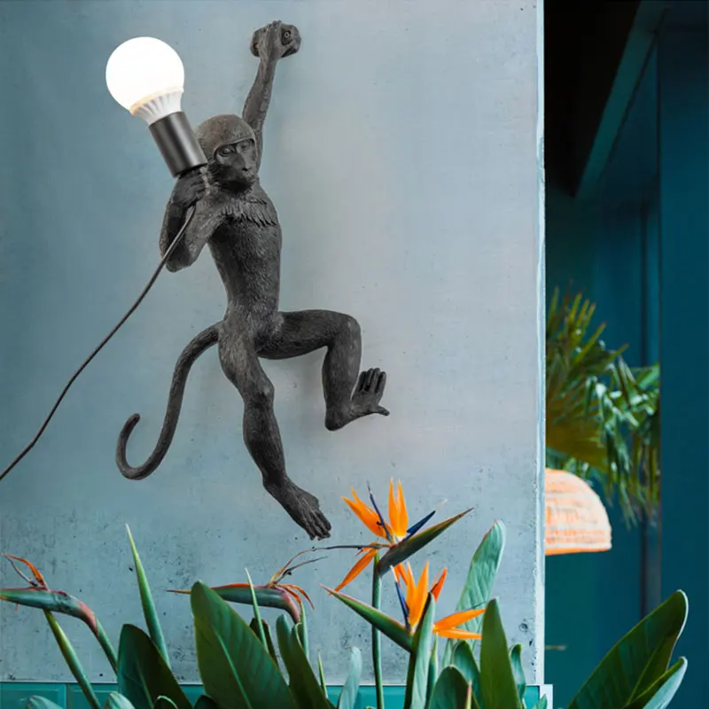 

Modern Creative Led Black White Gold Monkey Wall Lamp Decoration Living Room Restaurant Corridor Hotel Personality Animal Lamp