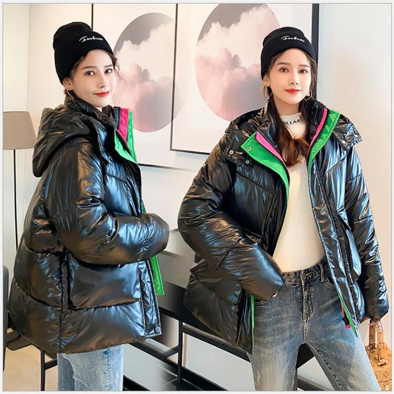 

2020 Winter women coat short women parkas casual thicken warm hooded female jacket coat windprood Glossy big pocket jackets R830