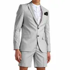Костюм мужской свадебный Повседневный светло-серый с короткими штанами, деловой костюм для жениха, пляжная одежда для мужчин, лето 2021