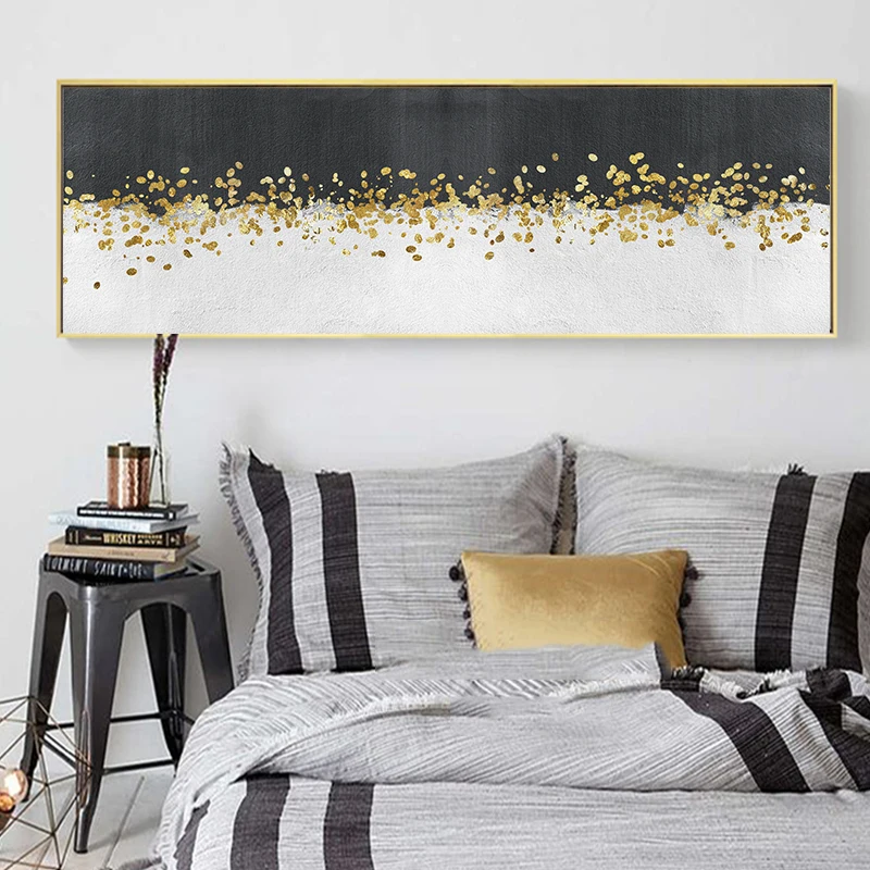 Минималистичная черно-Золотая фольга абстрактная картина маслом на холсте