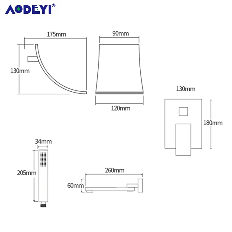Латунный душевой набор с креплением Водопад для ванны смеситель 2 функциями