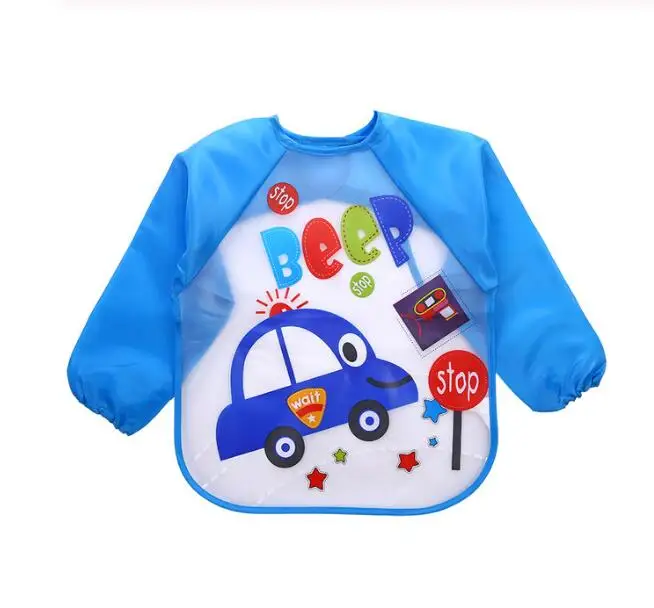 blue car Детские нагрудники с длинным рукавом из мягкого материала EVA водонепроницаемый Детский фартук с динозавром из мультфильма дышащие нагрудники для кормления аксессуары для еды - Цвет: blue car