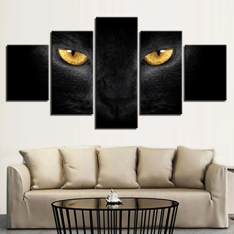 Современная Картина на холсте настенные картины 5 шт. животное черная кошка