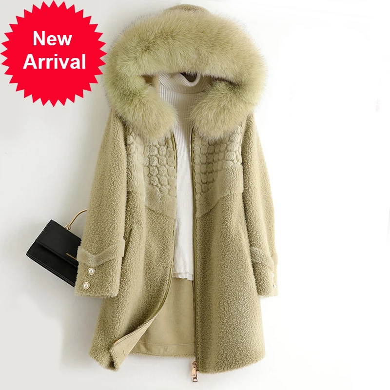

Женское шерстяное пальто из натурального меха, зимняя теплая Женская парка большого размера с капюшоном из натурального Лисьего меха, A50039