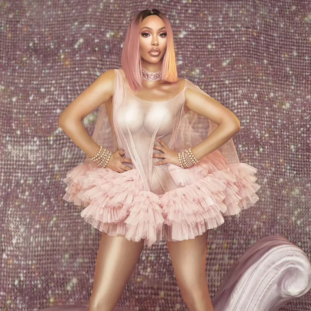 Женская короткая юбка для ночного клуба розовая Тюлевая сексуальная женская