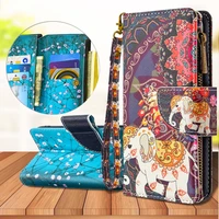 for xiaomi mi 10t pro 5g 11t 11i 11 lite luxury painted pattern leather case zipper wallet card bag larnyard flip phone cover