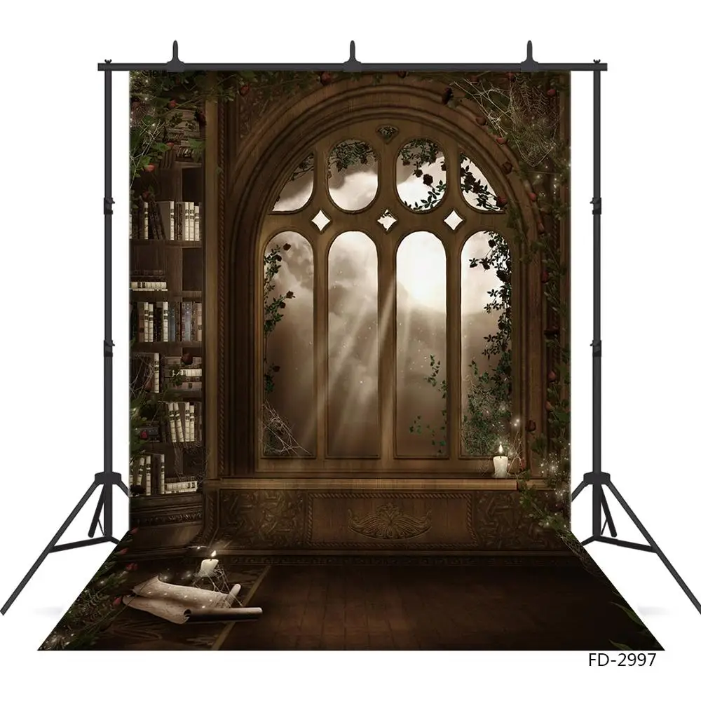 Фотофоны со старинным деревянным Bookrack АРКА окна фон для фотосъемки на Хэллоуин