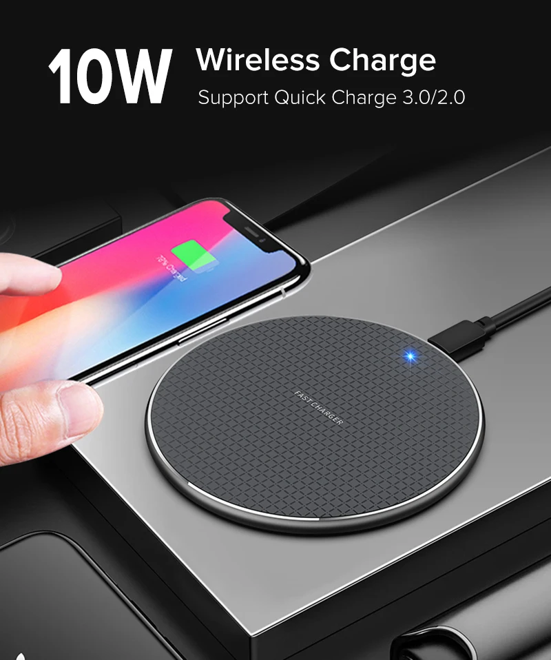 10 Вт Быстрое беспроводное зарядное устройство для iPhone 11 pro X/XS Max XR 8 Plus QI Беспроводное зарядное устройство зарядный приемник для samsung S8 S9