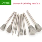 5 шт.компл. 2,35 мм Концевая фреза алмазный шлифовальный иглы головки покрытием установлены долото резак нефрита инструменты для вырезания выгравировать ротационных напильников из Dremel роторный инструмент
