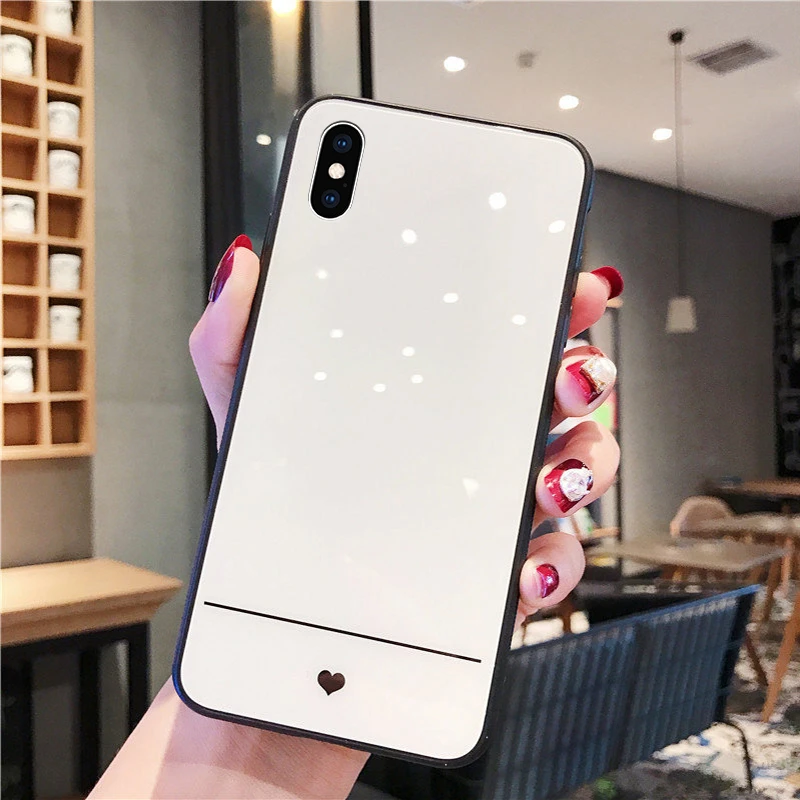 Чехол из закаленного стекла для IPhone 12 11 Pro Max Se 2020 Простой Тонкий чехол с сердцем 6 6S