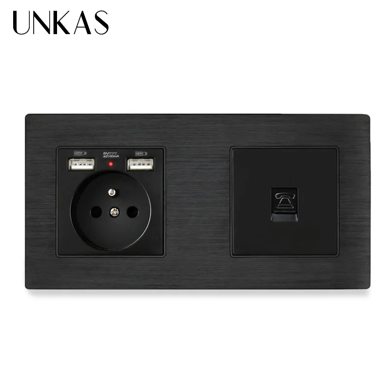 UNKAS французская стандартная розетка с двойным USB-выходом RJ11 для телефона белая