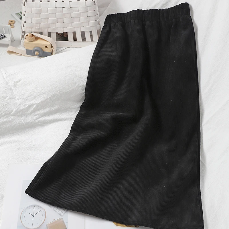 

Fall/winter new cashmere skirt with split skirt behind women's corduroy hip over-knee skirt Cotton Casual A-Line Empire