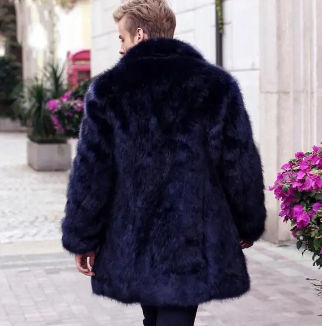 Осенняя синяя куртка из искусственной норки Мужская зимняя утолщенная теплая