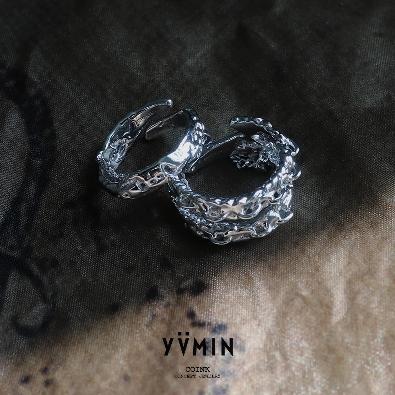 

YVMIN YVMIN Ripple Series Melting Chain Ring 925 Silver Texture Texture Double Ring Design Wide Ring