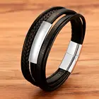 Многослойный кожаный браслет из нержавеющей стали для мужчин, геометрические аксессуары, кожаный Комбинированный браслет ручной работы, черный, подарок на Рождество