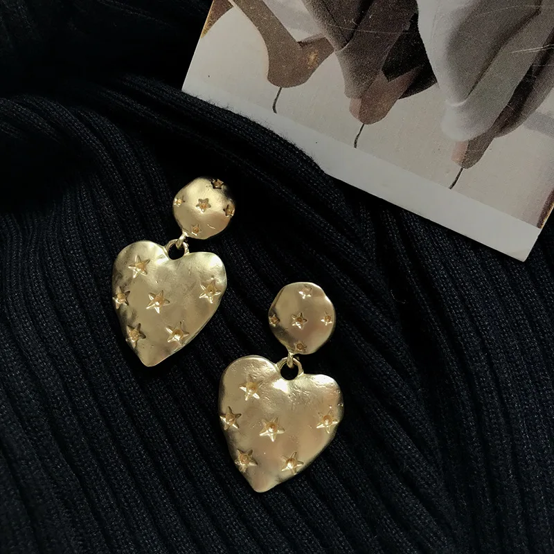 

Anti Allergy Baroque Star Heart Drop Earrings For Women Korea Fashion Female Jewelry Lady Pretty Girls Birthday Dating Accessory