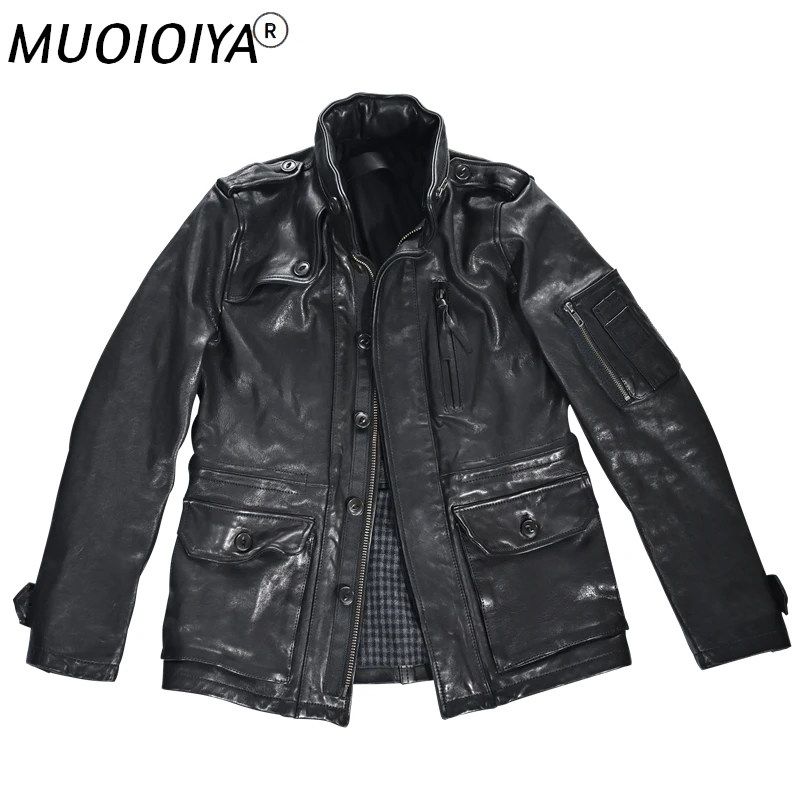 

MUOIOYIA High Quality Real Leather Jacket Men Spring Autumn 100% Sheepskin Coat Vintage Mens Jackets and Coats 2022 Slim Fit