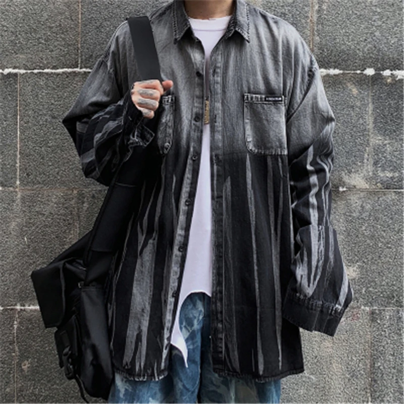 

Hip Hop Men Denim Jackets Trend Casual Tie Dye Gradient Washed Do Old Darkness High Street Parka Clothes Sweater Outerwear Coats