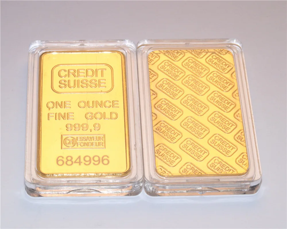 

1 OZ 24K Gold Plated Bullion Bar Credit Suisse Gold Bullion One Ounce Replica Souvenir Coins With Different Serials Number