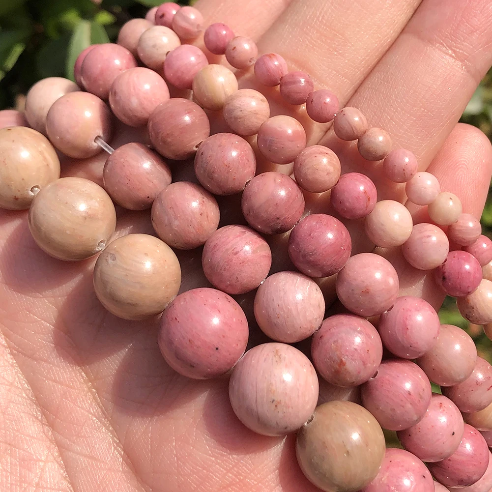 

Natural Stone AA Rhodonite Round Loose Beads For Jewelry Making 15 Inches Strand 4 6 8 10 12MM Pick Size Diy Necklace Bracelet