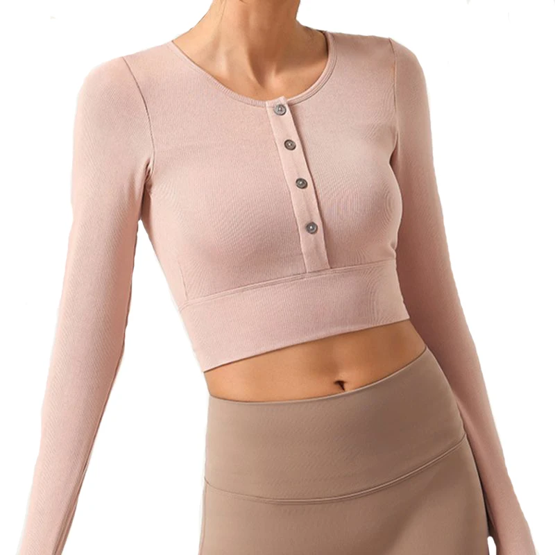 

Женская одежда для йоги из хлопка и спандекса, футболка, одежда для тренировок, топ с нагрудной подушкой, Спортивная футболка с длинным рука...