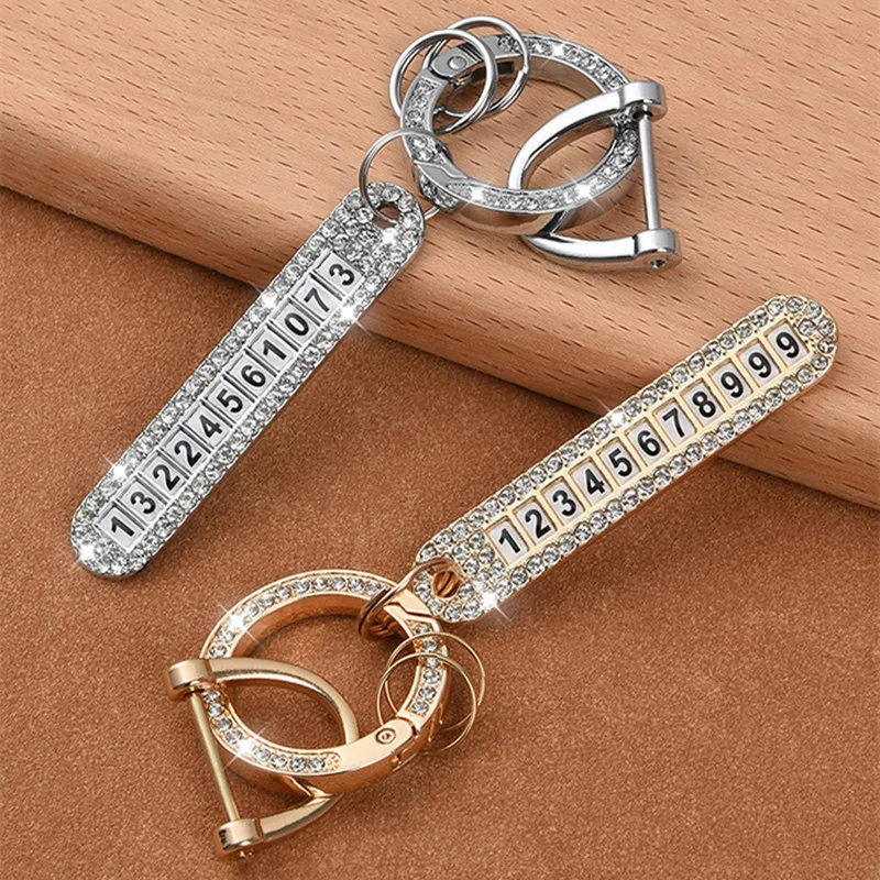 

Car keychain with diamond keychain with anti-loss phone number tag for men and women exquisite key chain charm