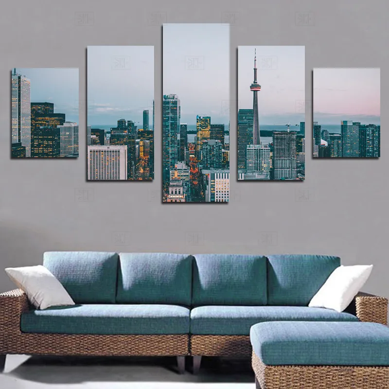 

Canvas Art Prints Poster Wall Modular Picture 5 Panel City Building Home Decoration Living Room Modern Paintings Artwork