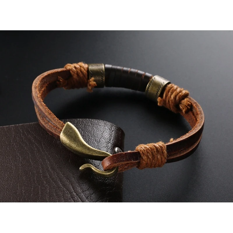 

2021 Fashion Jewelry Vintage Handwork Weave Winding Leather Bracelet Charm Jewelry Brown Cuff Bracelets for Women Pulseras