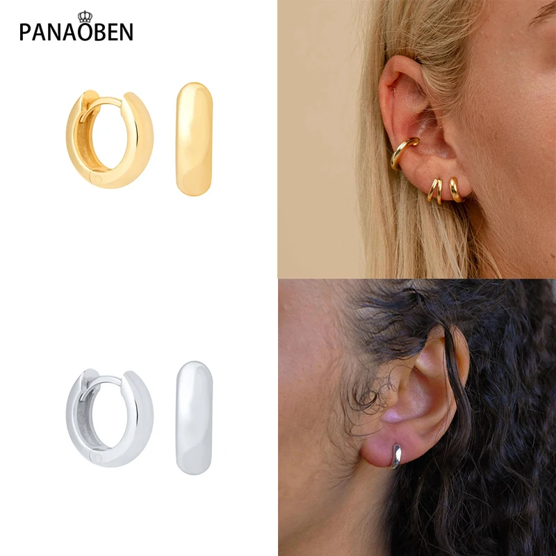 

PANAOBEN 925 Sterling Silver Geometry Glossy Small Hoop Earrings for Women Unusual Earrings Cartilage Pendientes fine Jewelry