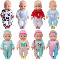 40 43 cm boy american dolls pajamas printed jumpsuit hat newborn baby toys accessories fit 18 inch girls doll gift a5