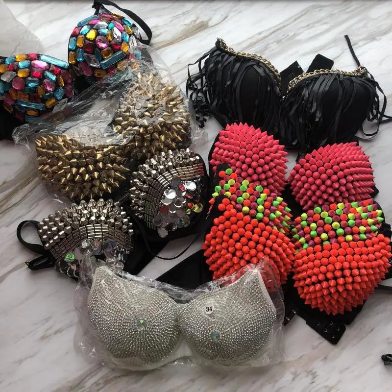 Корсет для костюма бюстгальтер сценическая одежда серебристые заклепки цветная