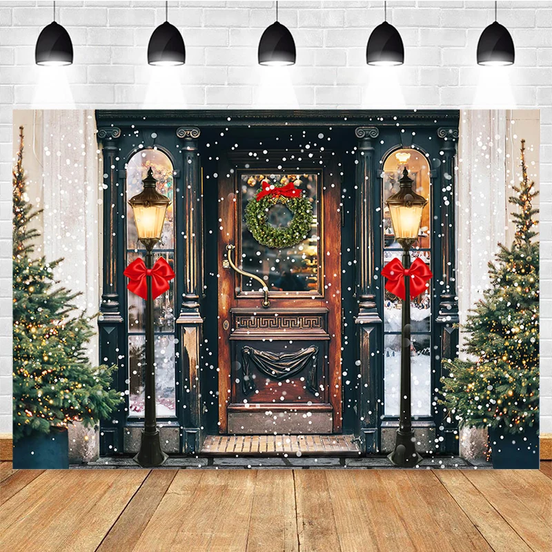 

Winter Merry Christmas Backdrop Retro Toy Street Photography Snowflake Children Birthday Portrait Background Vintage Lamp Props