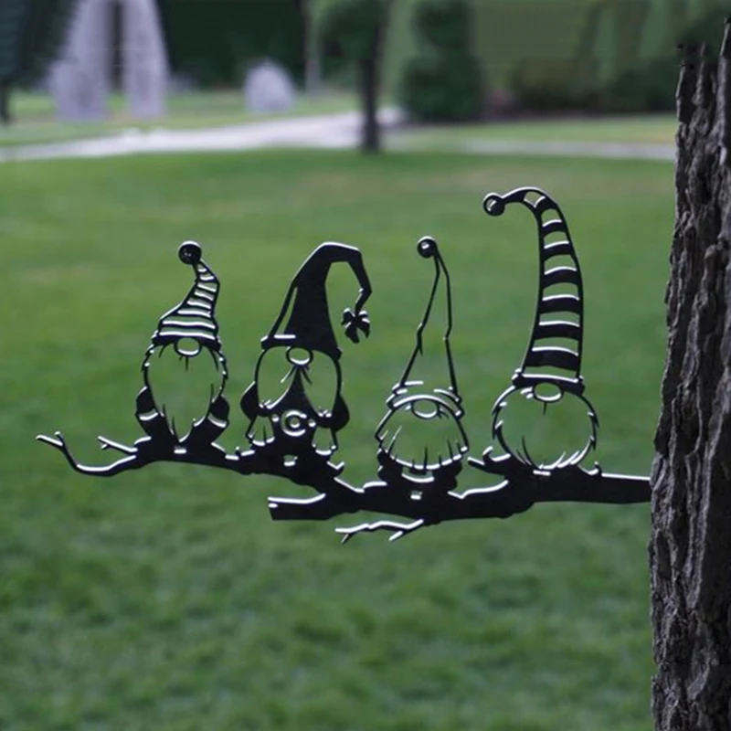 

Steel Branch Gnomes Decoration Cute Hollowed Out Steel Garden Gnomes Statue Steel Silhouette for Home Decor ALS88