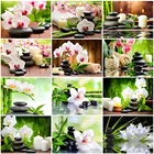 HUACAN 5D DIY алмазная живопись, Орхидея, камень, картина, стразы, алмазная вышивка, набор, Цветочная мозаика, рукоделие, ручная работа, подарок