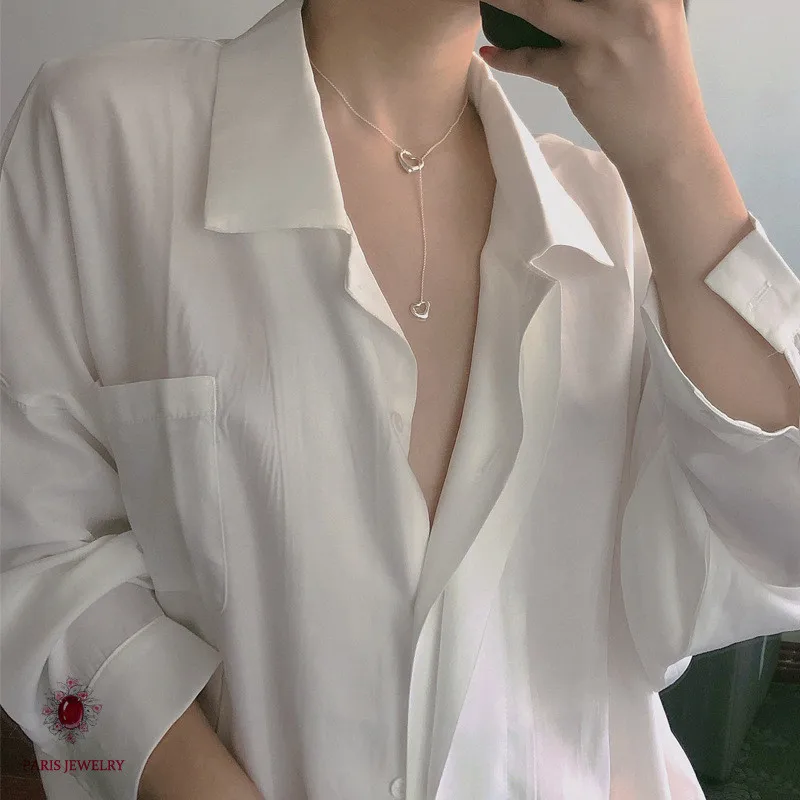 

100% S925 Sterling Silver Double Heart Necklace Eternal Heart Pendant Design Fashion ins Simple Light Luxury Clavicle Chain