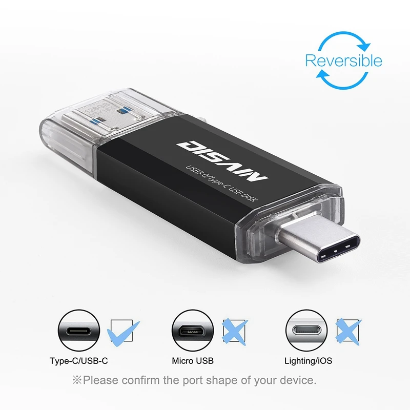

DISAIN 128G T3A Dual-Purpose U Disk, Portable USB 3.1 / Type-C Computer Mobile Phone Dual Flash Drive for Home Office