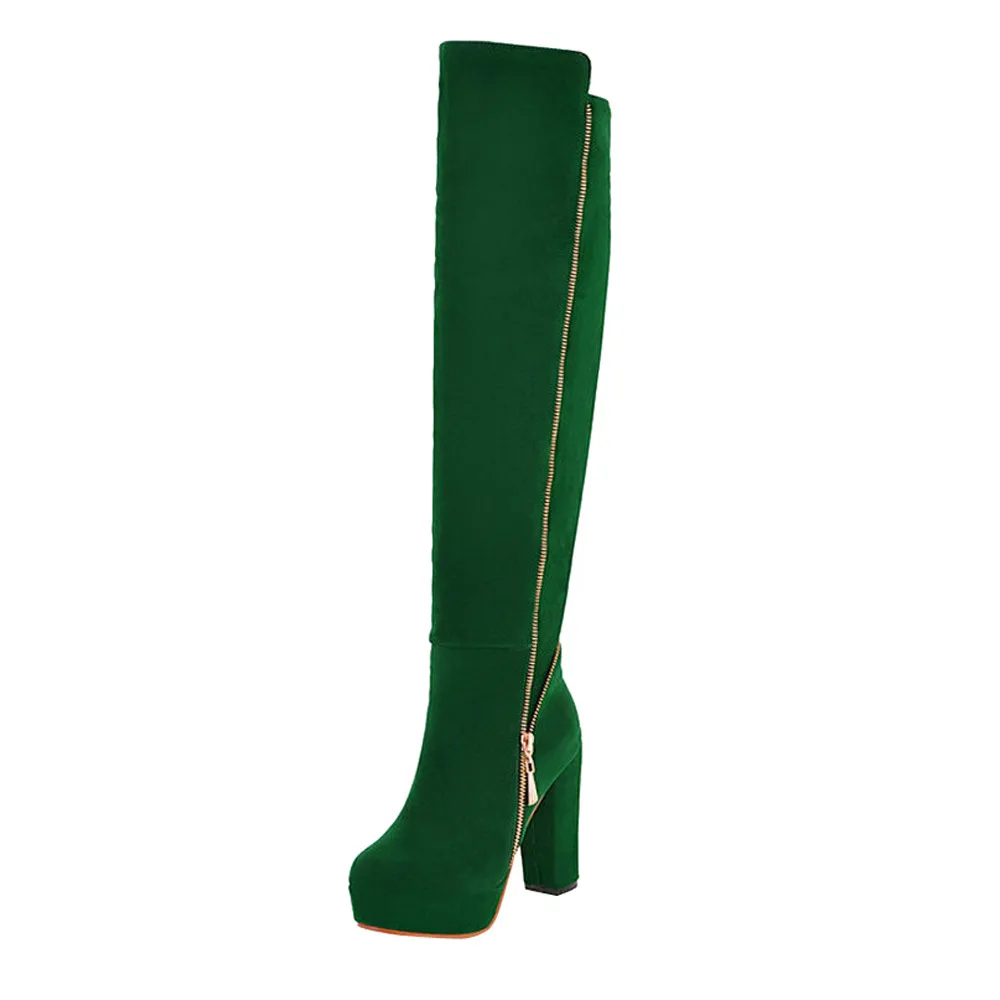 C Side Zipper Winter Boots Women Fashion Round-Head Thick High-Grade Wear-Resistant Anti-Slip Over-Knee Boots zapatos de mujer - Цвет: C