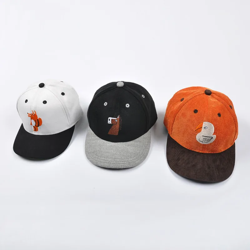Children Cartoon Embroidery Baseball Caps Baby Boys Cute Hats 1-5 Years Little Girls Fashion Corduroy Hat Autumn | Детская одежда и