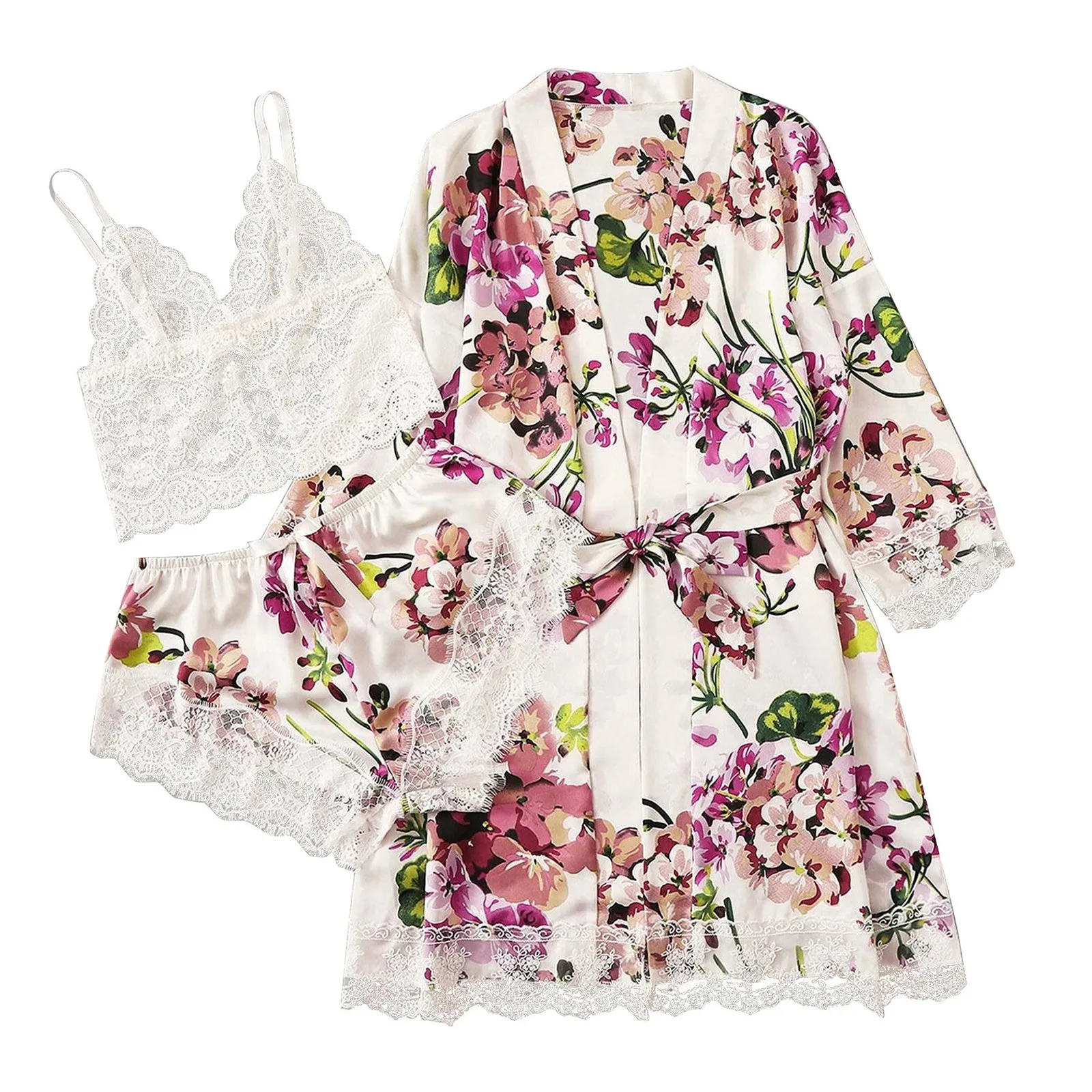 

DAIGELO 2021 Women's 3-piece Nightgowns Women Sexy Garter Lingerie Set Robes Lace Bodysuit Deep-v Neck Underwear Sleepshirts