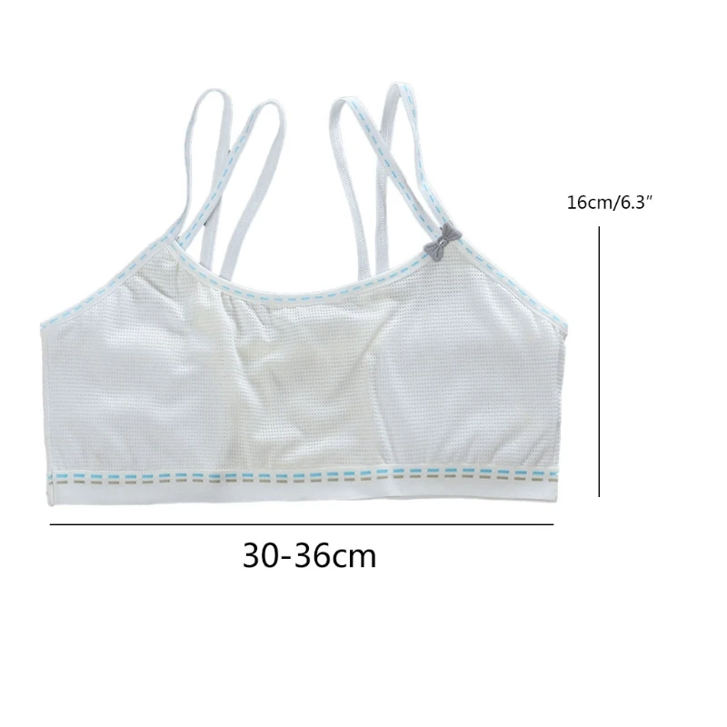 

Puberty Young Girls Breathable Mesh Training Bra Double Layer Strappy Cotton Cami Crop Top Sweet Bow Solid Color Wirefree Teenag