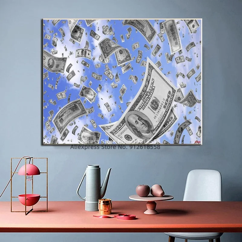Картина на холсте с рамкой в виде облака и денег модульная дешевая HD Настенная