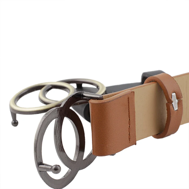 Женский кожаный ремень с круглой металлической двойной пряжкой для джинсов |