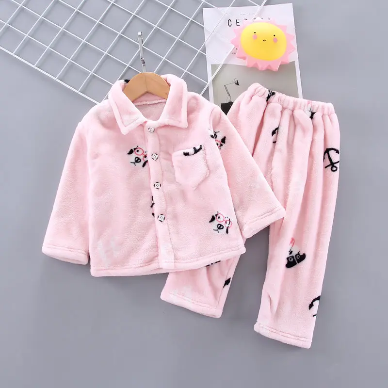 

Winter Flannel Kids Pajamas Sets Child Warm Sleepwear Cartoon Print Baby Girls Boys Nightwear Children Pajamas Coral Velvet Sets