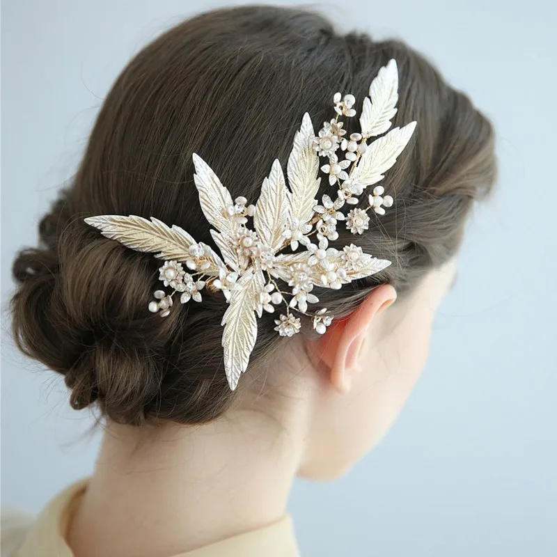 Свадебный зажим для волос ювелирный светильник Золотой лист свадебный головной
