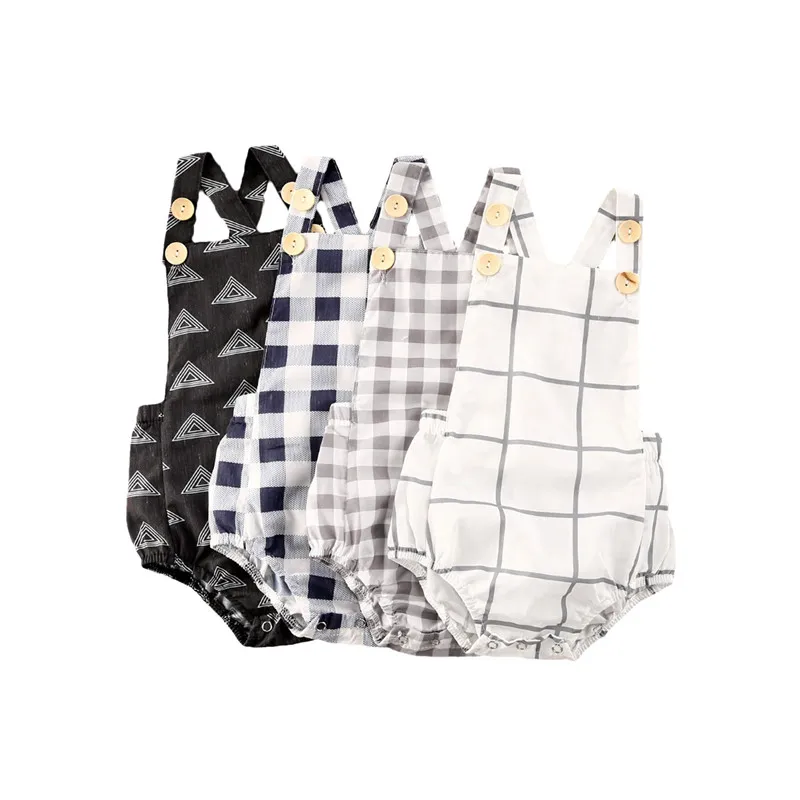 

Летние комбинезоны для новорожденных девочек, без рукавов, в клетку, из хлопка и льна, цельные комбинезоны на подтяжках, наряды, комбинезон д...