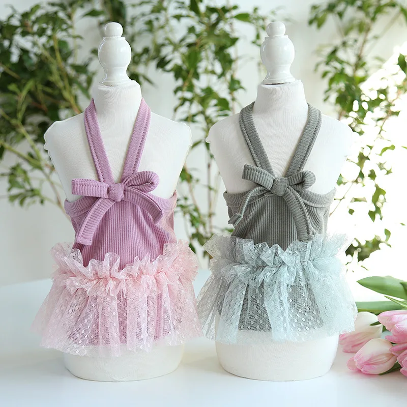 

Летние корейские модные стильные сетчатые платья для собак, кошек, розовые, зеленые платья, одежда для собак, одежда для домашних животных, с...