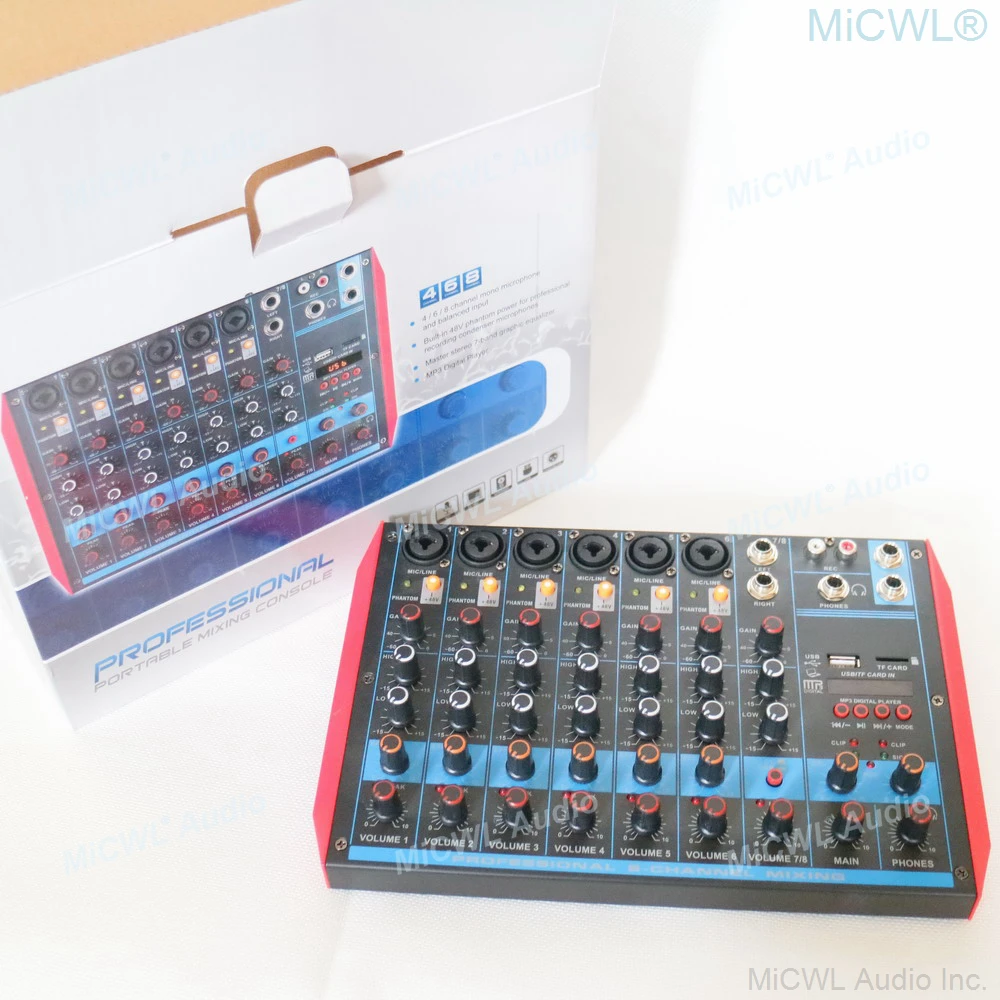 Микшерный пульт MiCWL 8 каналов Bluetooth аудиомикшер USB SD для ПК ноутбука записи в