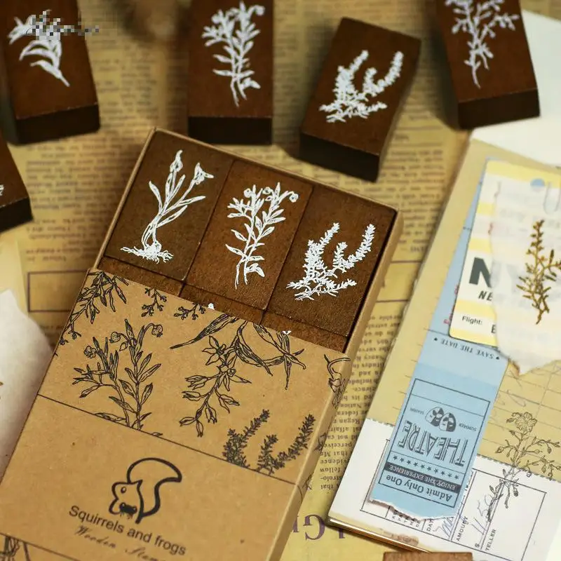 9 шт./компл. винтажное зеленое речное украшение из травы штамп деревянные