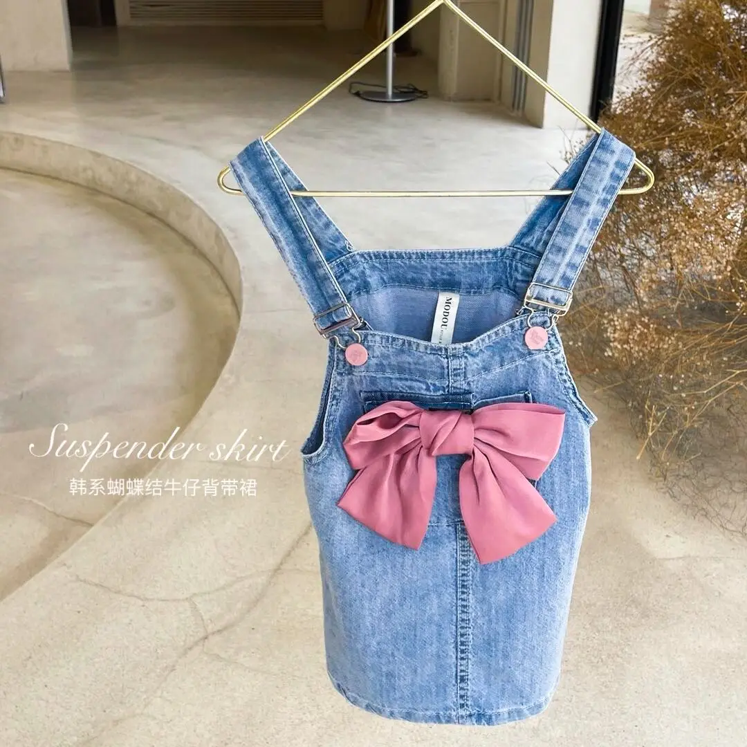 

2021 Summer Girls Casual Jeans Suspender Dress with Butterfly