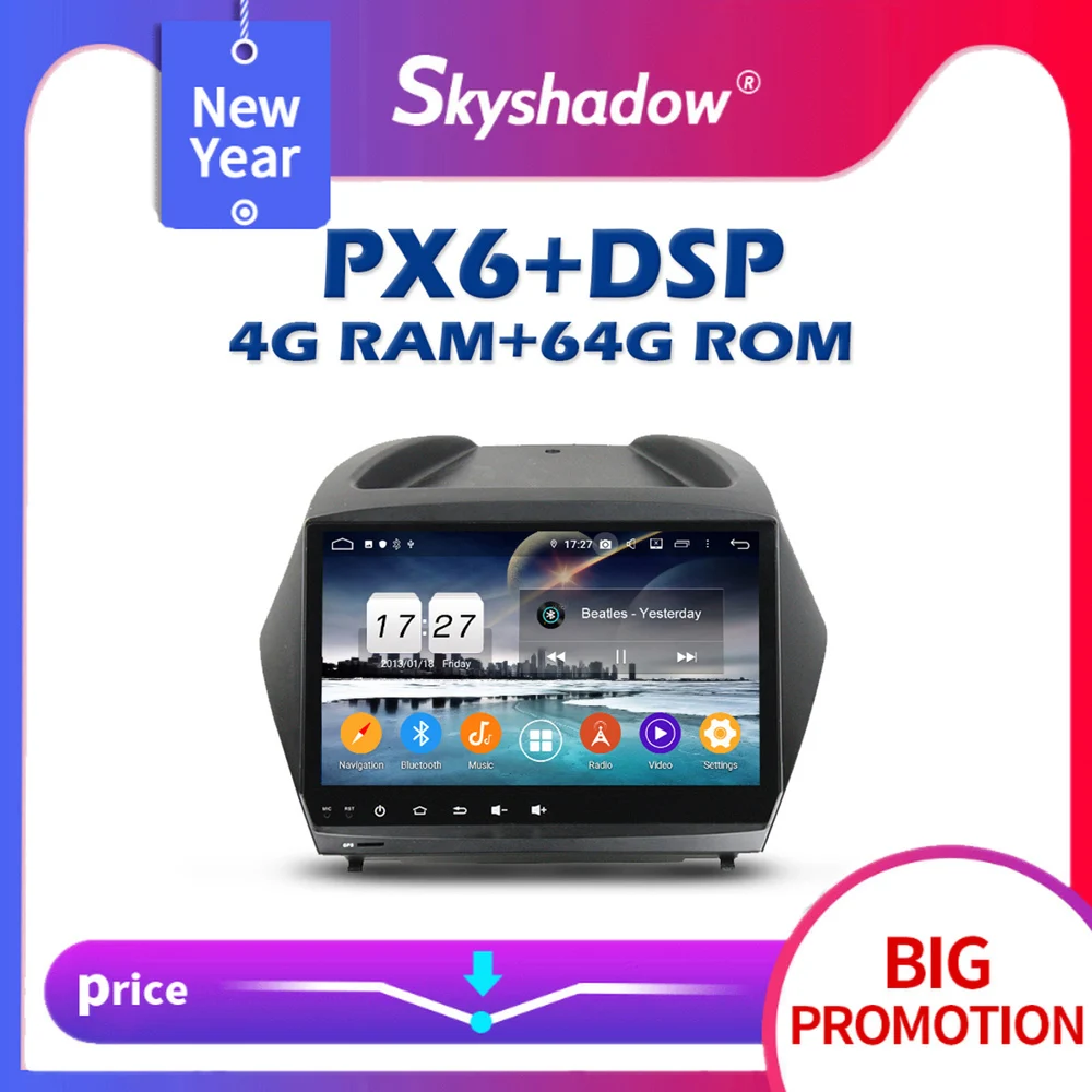 Автомобильный DVD плеер 720P PX6 DSP IPS Android 10 4G + 64G GPS RDS радио wifi Bluetooth 5 0 для Hyundai IX35 TUCSON 2011